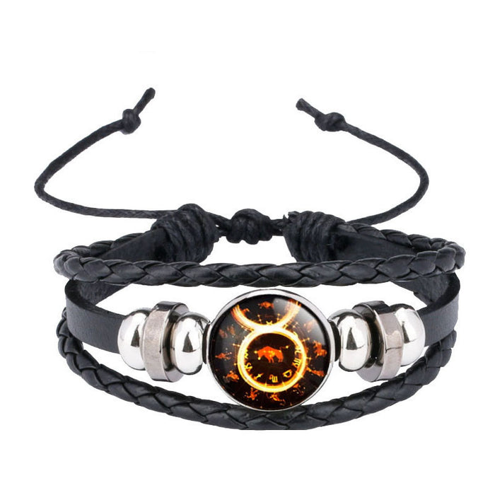 Wholesale 12 zodiac cowhide bracelet, personalized woven bracelet