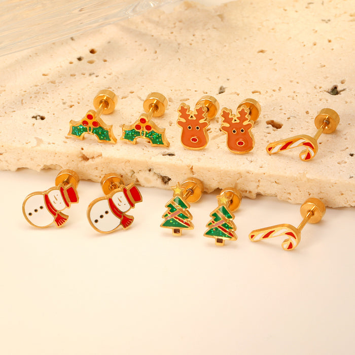 Wholesale Christmas Earrings Metal Creative Versatile Stainless Steel Earrings