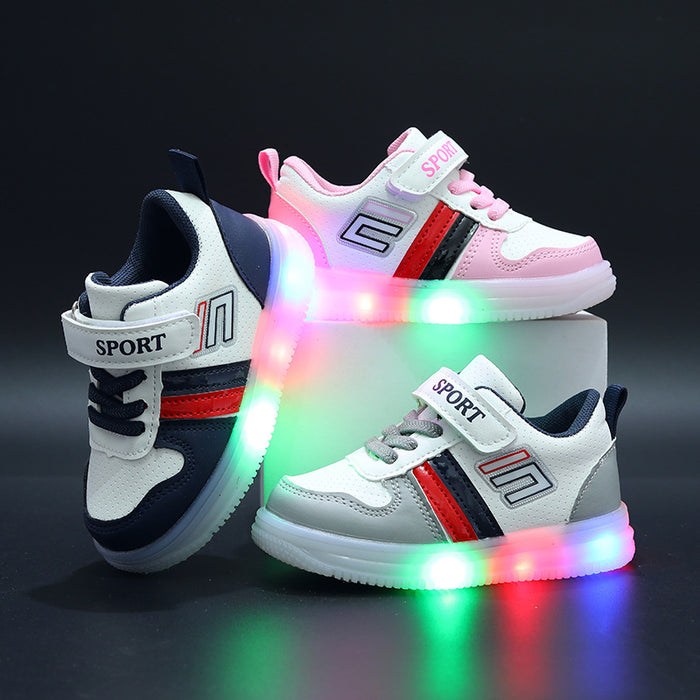 Wholesale Boys' Casual Shoes New Velcro Soft Soled Children's Board Shoes Girls' LED Lighting Shoes JDC-KS-GS010