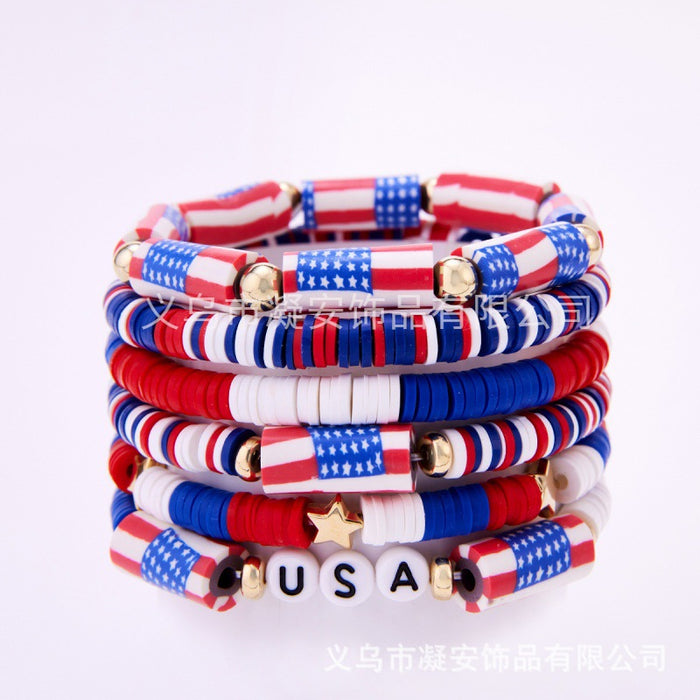 Wholesale Soft ceramic bracelet set, personalized alloy drip oil national flag pendant bracelet