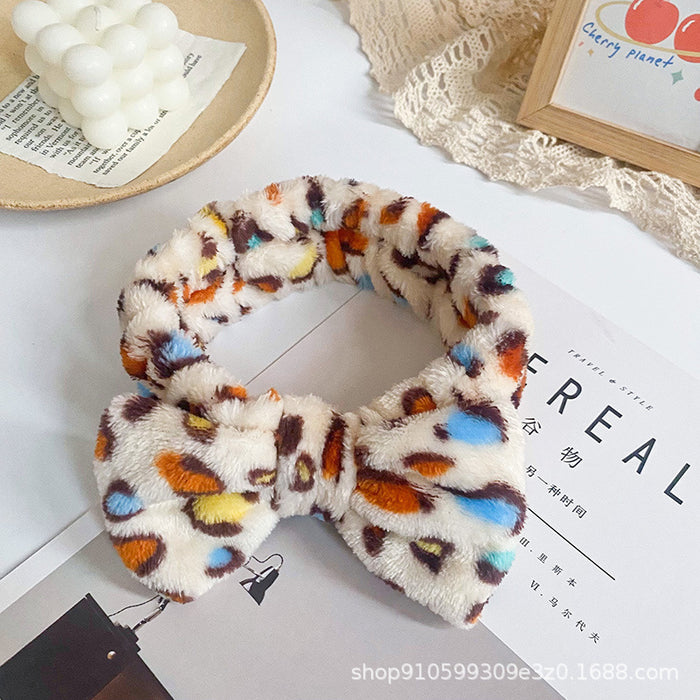 Wholesale Leopard Print Polka Dot Striped Bow Headband Women' s Face Wash Sports Headband Coral Velvet Hair Accessories