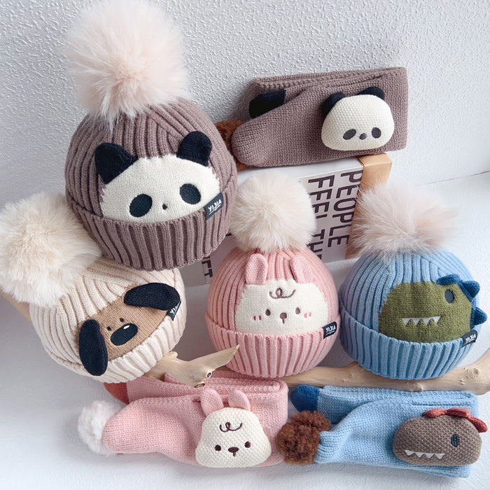 Wholesale Hat f two-piece set winter hat cute cartoon baby wool hat baby knit cross f