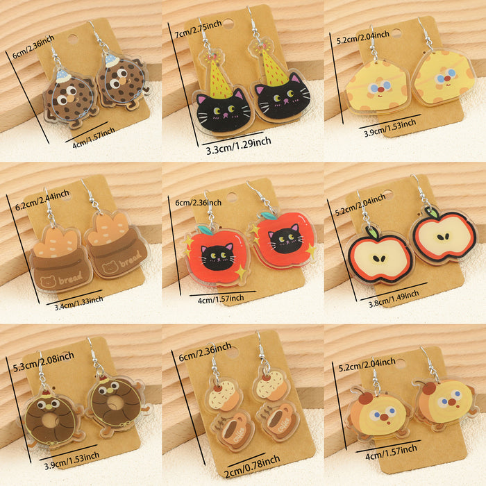 Wholesale Cute Cartoon Bread Cake Big Eyes Fruit Apple Kitten Birthday Ladies Acrylic Earrings