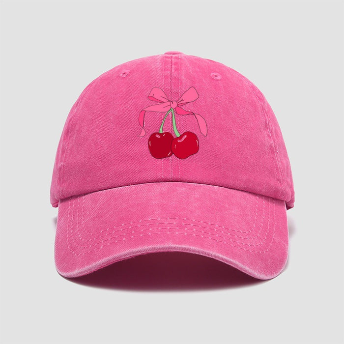 Wholesale Cherry bow baseball cap embroidered retro washed duckbill cap versatile new hat