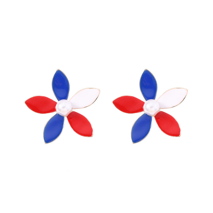 Wholesale Independence Day Red Blue and White Flowers Zinc Alloy Earrings JDC-ES-YueLi005