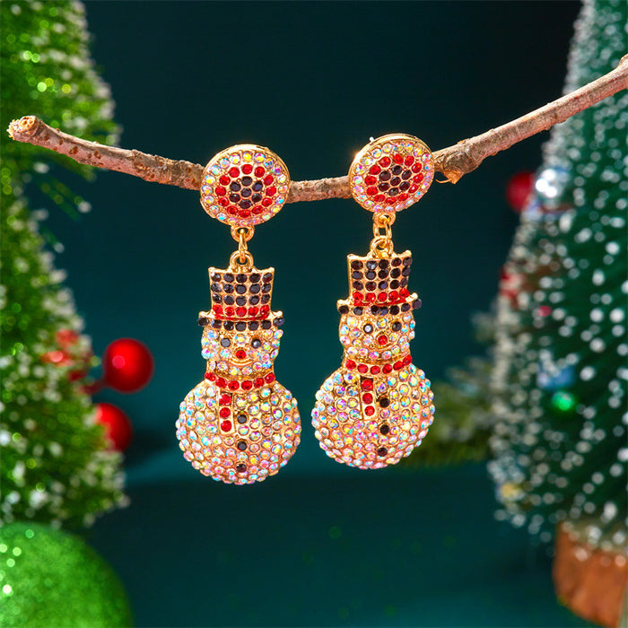 Wholesale Christmas Snowman Snowflake Earrings Red Beaded Design Holiday Fashion Accessory