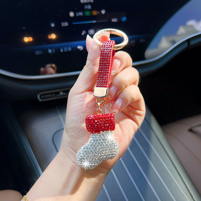 Wholesale Rhinestone Sock Keychain Car Key Ring Christmas Stocking Pendant