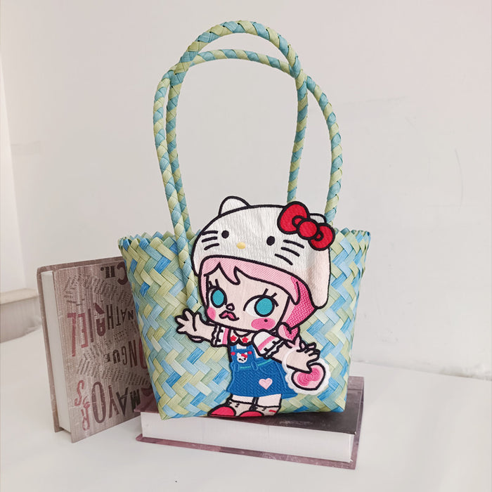 Wholesale Woven Basket Bag Shoulder Hand Bag Cute Rattan Cloth Cartoon Woven Bag
