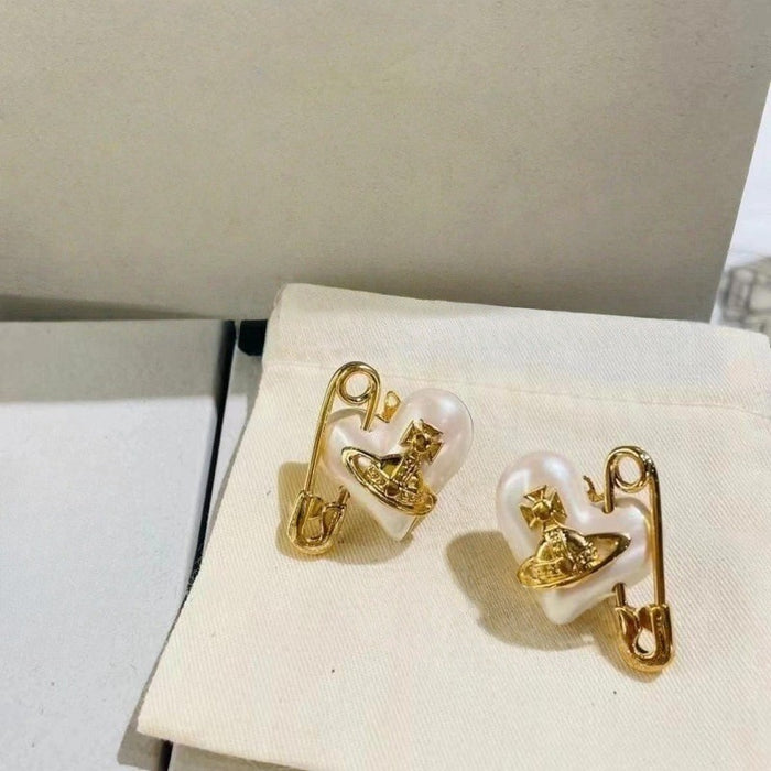 Wholesale Heart Pin Saturn Pearl Statemente Earrings