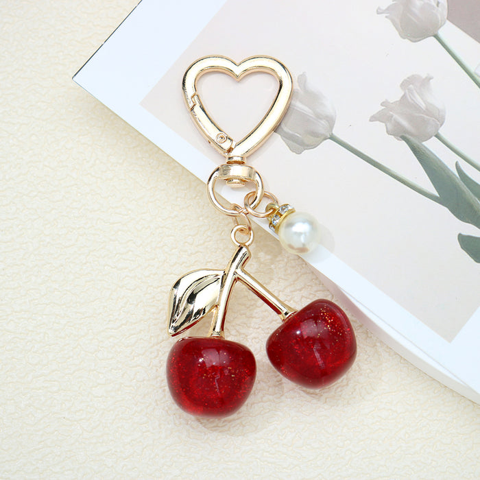 Wholesale Cute Fruit-Shaped Cherry Keychain Zinc Alloy Bag CharmTrendy Gift for Women MOQ≥2