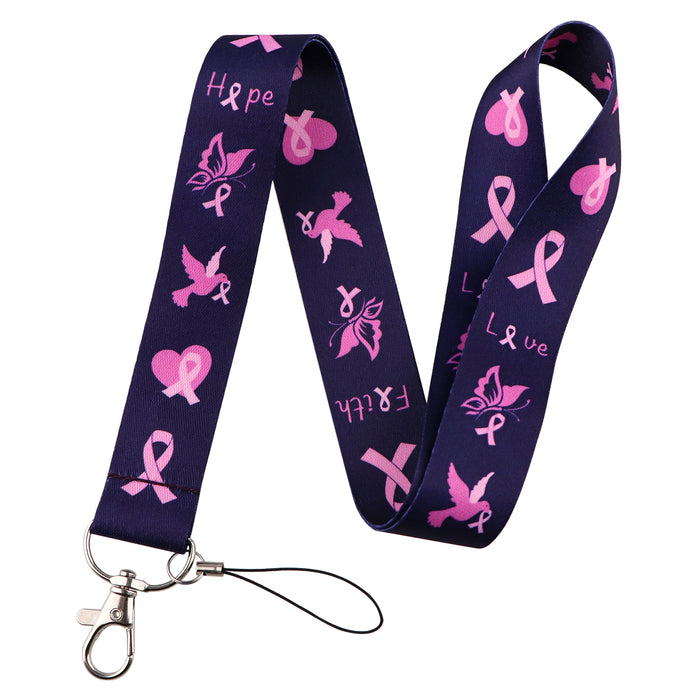 Wholesale Red Ribbon Women' s Health Symbol Mobile Phone Lanyard Key Accessories Polyester Double-Sided Hard Card Holder Keychain