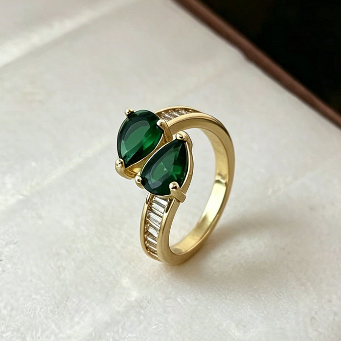 Wholesale Copper Zircon Open Ring Colored Zirconium Gold Finish Adjustable Drop Shape Fashion Accessory