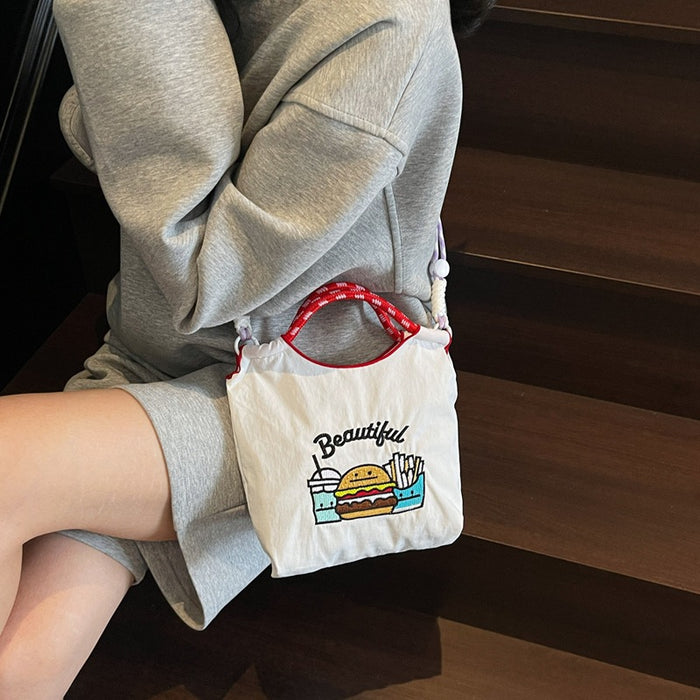 Wholesale New canvas bag embroidered eco-friendly shopping bag for commuting women, shoulder bag for niche diagonal cross bag