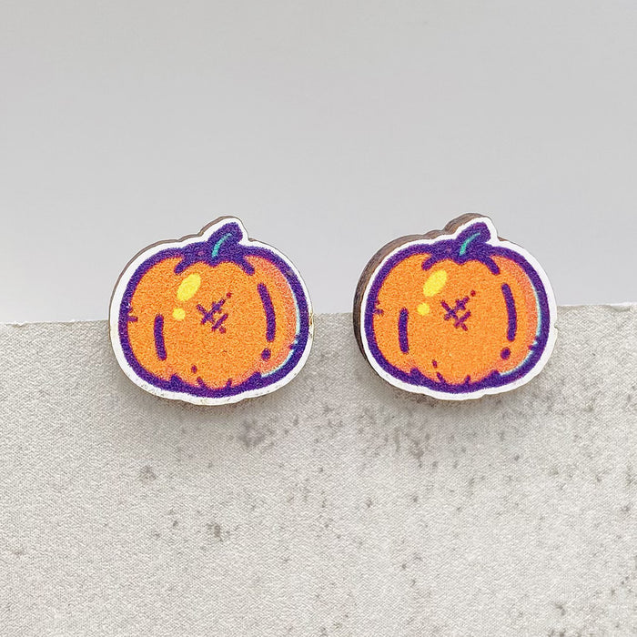 Wholesale  Earrings Horror Pumpkin Ghost Bat Wooden Earrings  Night Jewelry