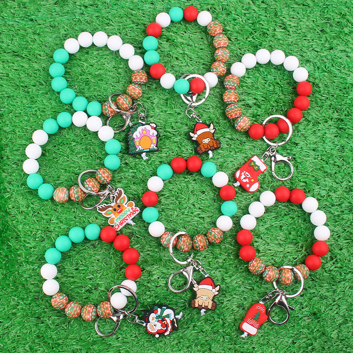 Wholesale Christmas Silicone Beaded Bracelet Keychain JDC-KC-GuangTian030