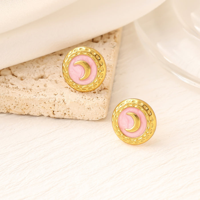 Wholesale Vintage moon pattern drip titanium steel earrings