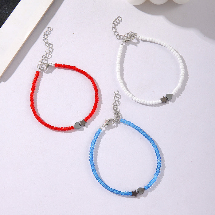 Wholesale American Independence Day Red, Blue and White Three-color Acrylic Beaded Five-pointed Star Love Bracelet for Women JDC-BT-ShiY010
