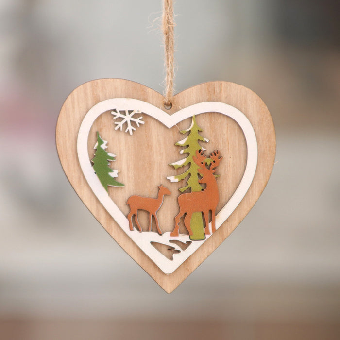 Wholesale Christmas decorations wooden Christmas laser hollow Christmas tree small pendant wooden five-pointed star Bell pendant gift