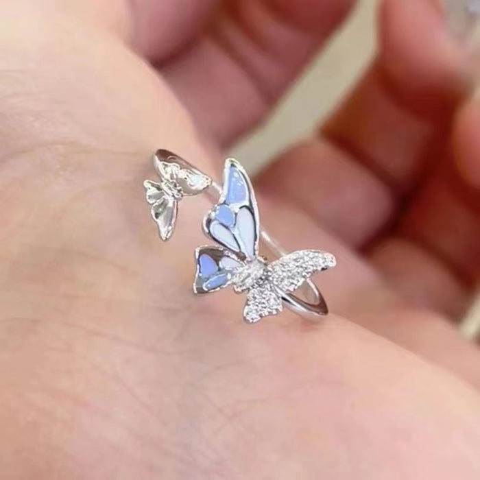 Wholesale Butterfly zircon open ring for women, light luxury, exquisite luxury, temperament, versatile index finger ring
