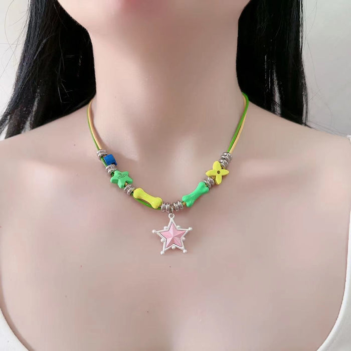 Wholesale Symmetrical Color Contrast Star Bone Alloy Necklace JDC-NE-YanH001