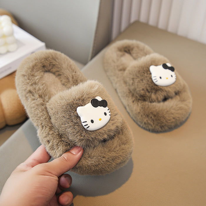 Wholesale Furry Slippers Autumn and Winter Cute Cartoon Cat Thick-Soled Home