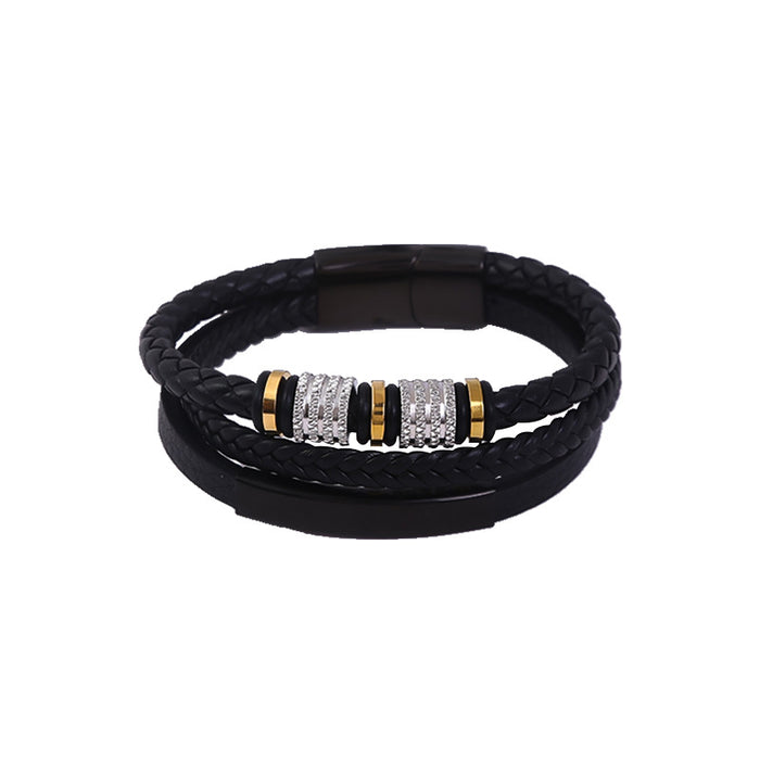 Wholesale Stainless steel men's bracelet, creatively woven leather bracelet, personalized and fashionable magnetic bracelet