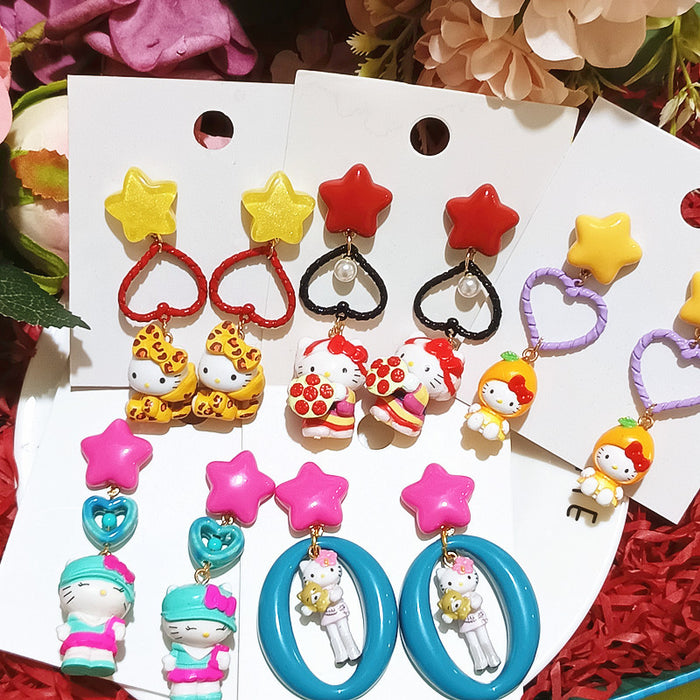 Wholesale Cute Funny Cos Dress-up Cat Elegant Chef Cat Cartoon Silver Earrings Women