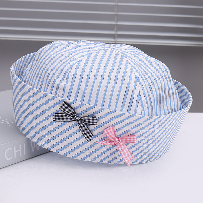 Wholesale Striped bow sailor hat is lightweight, breathable, niche, and comfortable with flip over eaves