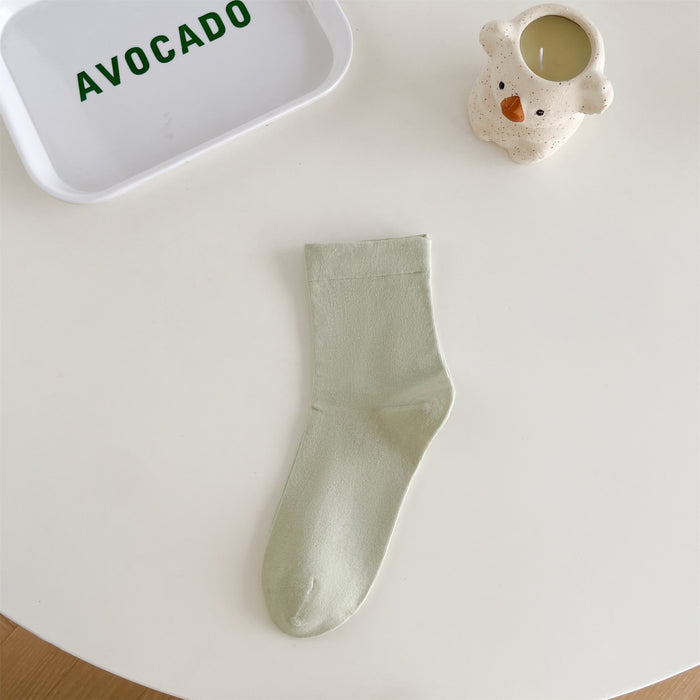 Wholesale Middle school women's solid color simple pile socks made of pure cotton