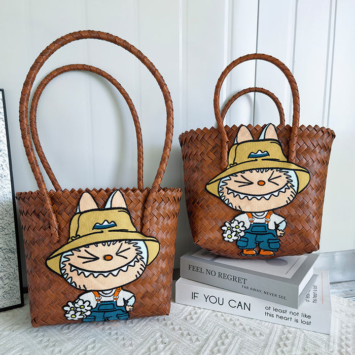 Wholesale  Handbag Summer  Cartoon Woven Bag Large Capacity Work Commuter Bag Hand-Woven Handbag