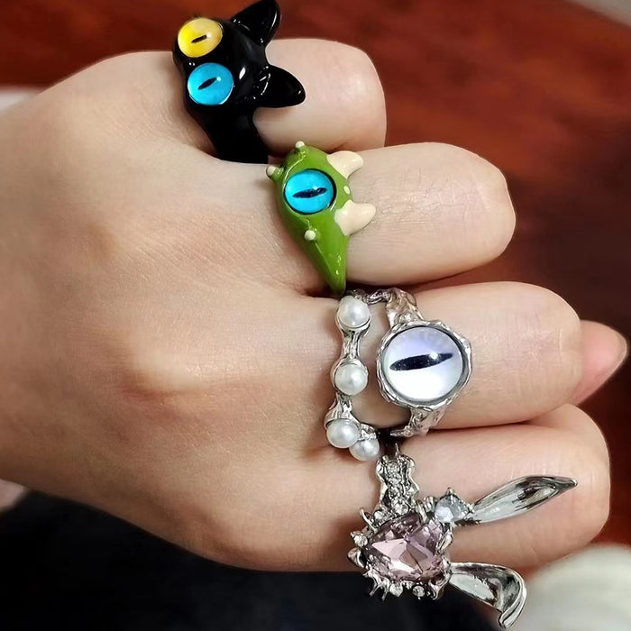 Wholesale Funny cat monster ring, niche design, fashionable and personalized ring