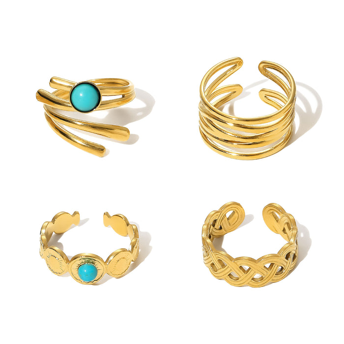 Wholesale Stainless Steel Gold Turquoise Adjustable Rings