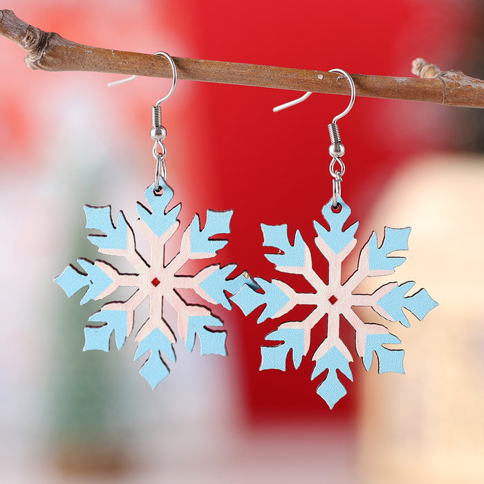 Wholesale Winter Christmas Gradient Hollow Snowflake Wooden Double-Sided Earrings
