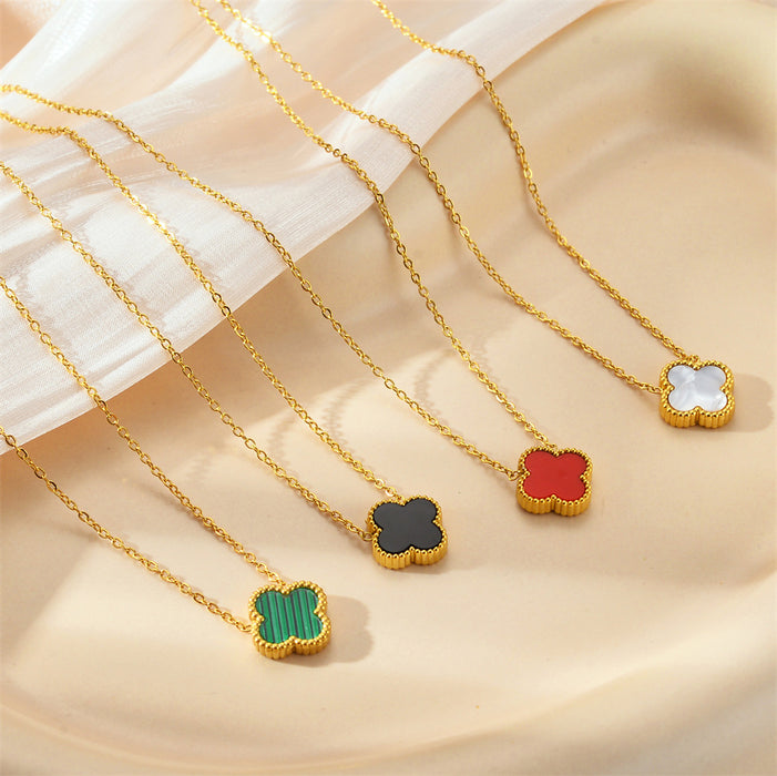 Wholesale Non fading double-sided four leaf clover titanium steel necklace with high-end feel, light luxury collarbone chain accessories and ornaments