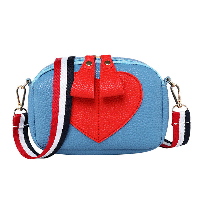 Wholesale Litchi patterned heart-shaped peach women's bag with contrasting ribbon, single shoulder diagonal cross phone bag