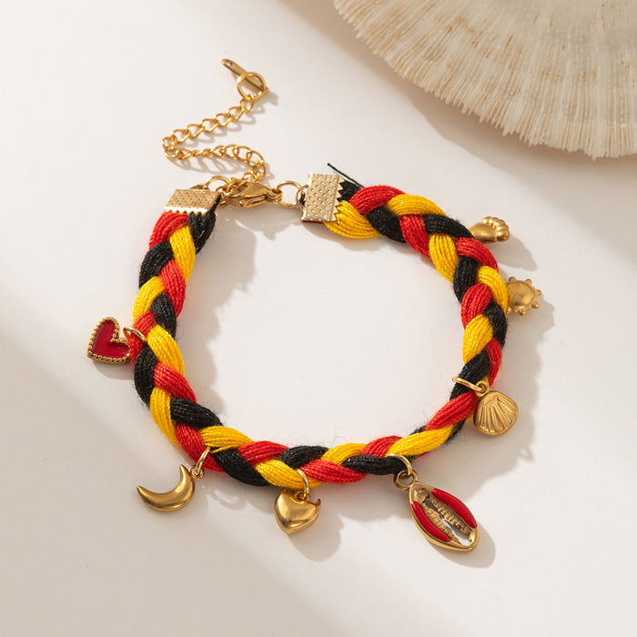 Wholesale New Stainless Steel Ocean Shell Bracelet Hand Woven Titanium Steel Heart shaped Holiday Rope Ornament