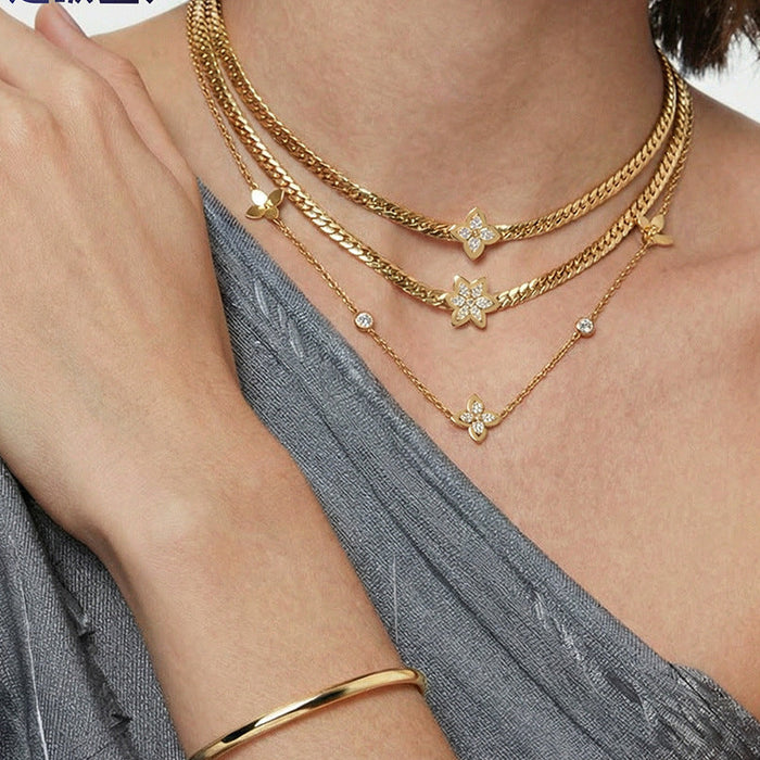 Wholesale 3D Stainless Steel Flower Bracelet &  Layering Necklace Set