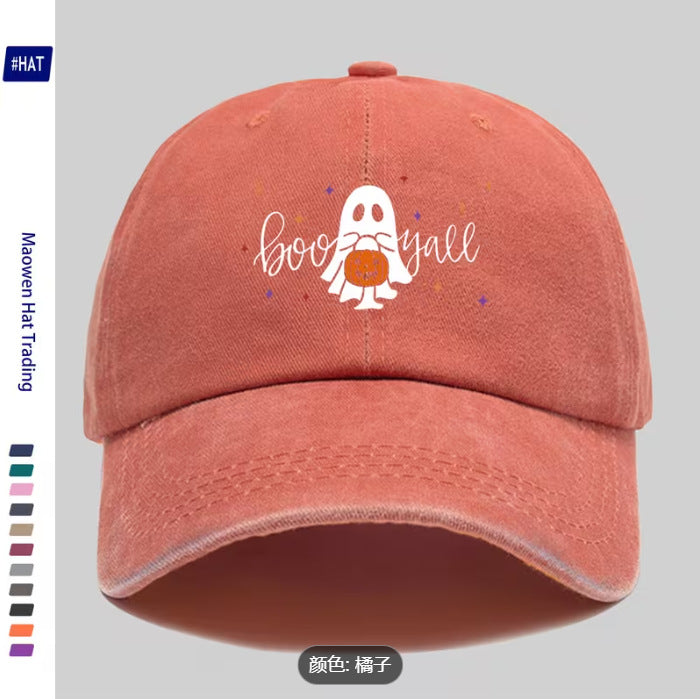 Wholesale Washed Distressed Black Baseball Cap  Ghost Print Soft Top Adjustable Unisex