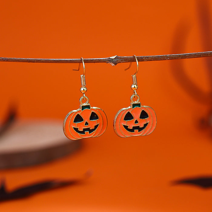 Wholesale Cartoon Skull Ghost Pumpkin Oil Drop Alloy Earrings JDC-ES-Rulong001