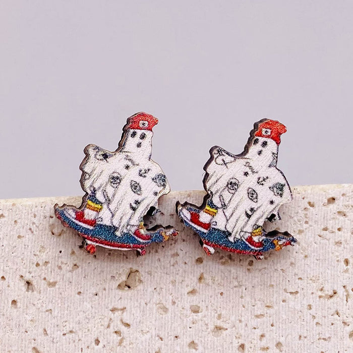 Wholesale  Earrings Horror Pumpkin Ghost Bat Wooden Earrings