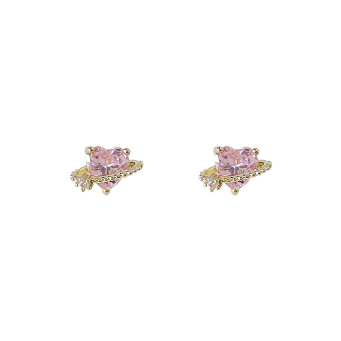 Wholesale Micro inlaid zircon heart-shaped earrings, sweet and cute, simple and compact earrings