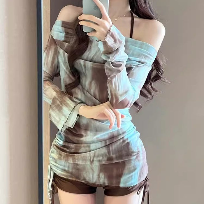 Wholesale Swimsuit split three piece long sleeved fashionable tie dye top sexy bikini slimming slim fit swimsuit