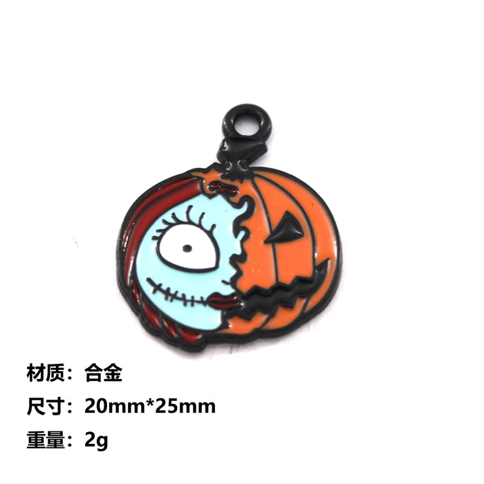 Wholesale 10pcs  Funny Skull Pumpkin Cartoon Accessories Alloy Oil Dropping Pendant Earrings Keychain