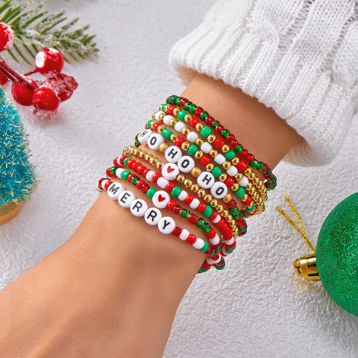 Wholesale Christmas atmosphere bracelet for women Christmas tree gift box letter soft clay elastic beaded stacking bracelet