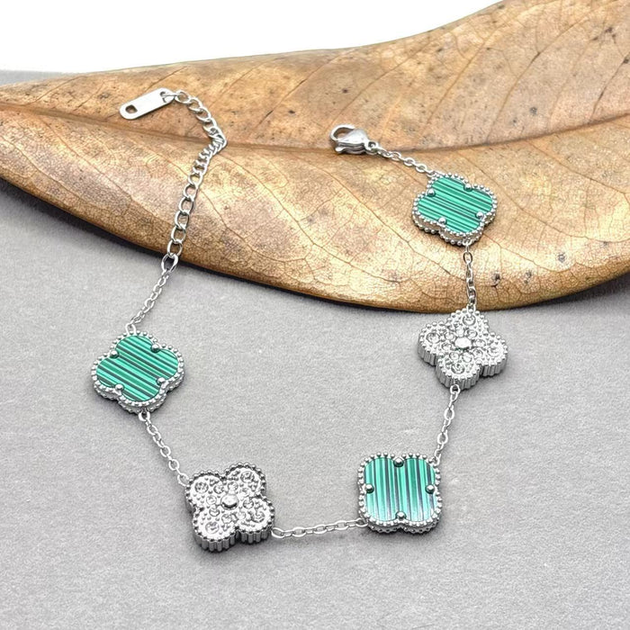 Wholesale Bracelet Lucky Flower Bracelet Steel Diamond Set Stainless Steel Five Flower Bracelet