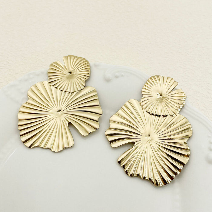 Wholesale Metal Exaggerated Personality Brushed Lotus Leaf Earrings Retro Large Sequin Earrings Trendy Women's Earrings