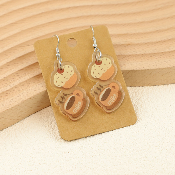 Wholesale Cute Cartoon Bread Cake Big Eyes Fruit Apple Kitten Birthday Ladies Acrylic Earrings