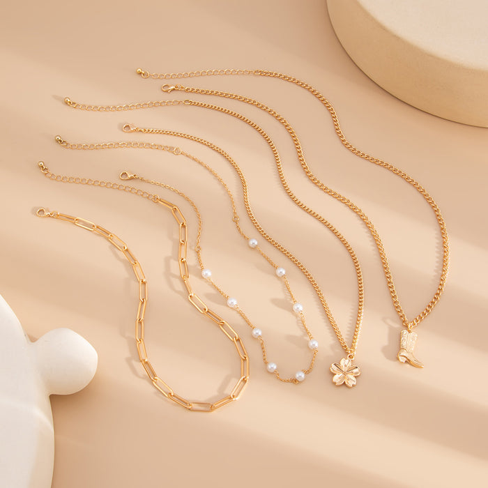 Wholesale Multi layer imitation pearl necklace set retro bead collarbone chain shell pendant