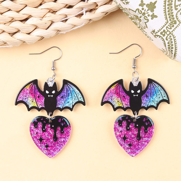Wholesale Halloween Funny Acrylic Bat Pumpkin Ghost Earrings Trendy Jewelry Accessory MOQ≥2
