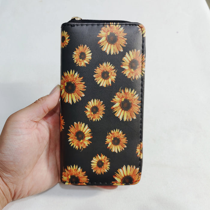 Wholesale Chrysanthemum Sunflower PU Long Zipper Wallet JDC-WT-ShiY006